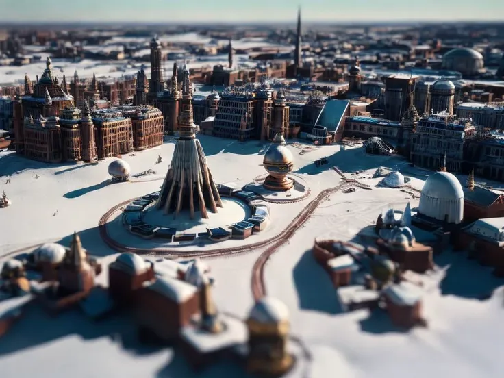 a tilt-shift photograph of an aerial view of a futuristic sci-fi alien city with a lot of buildings, a tilt shift photo, russian city, shot from a drone, drone photography, Blizzard Entertainment, Starcraft battlegrounds, CHV3CSSciFi, CHV3STilt, <lyco:Tilt Shift LoHa:1.0>, perfect composition, Professional, masterpiece, commissioned, best quality, Color Corrected, fixed in post, emended, ameliorated, idyllic