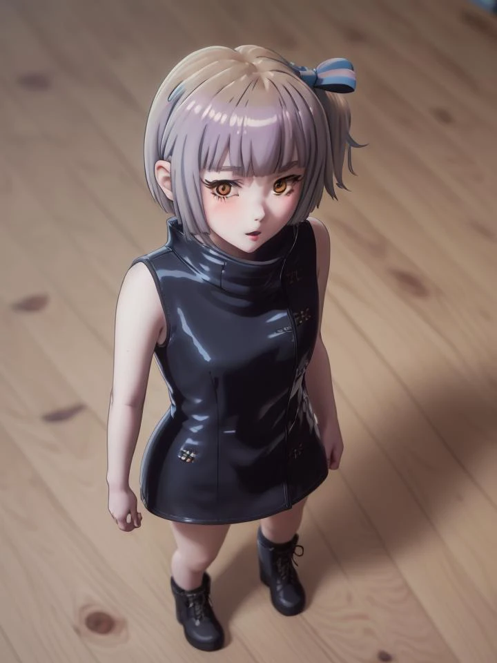 xat, cute, illustration, anime official art, (best quality, masterpiece, absurdres, hd), blush, (side ponytail:1.3), dutch angle, from above, medium full shot <lora:xatf:1>