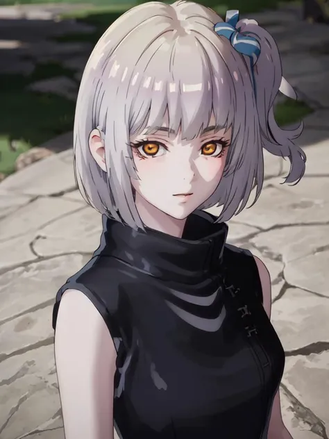 (masterpiece, best quality, ultra-detailed, best shadow), (detailed background,dark fantasy), (beautiful detailed face), high contrast, (best illumination, an extremely delicate and beautiful), xat, (side ponytail:1.3), standing, from above, outdoors <lora:xatf:0.9>