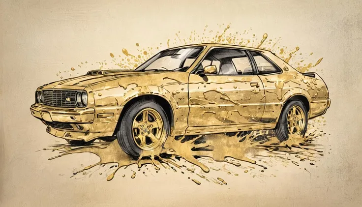a drawing of a car with gold splash <lora:Concept Art v1:1>