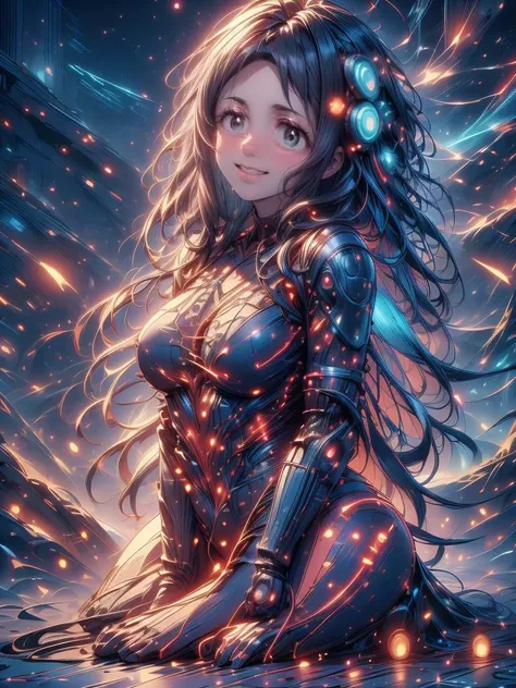 (anime), best quality, (masterpiece:1.4), (high quality:1.4), sharp focus, <lora:hyperdenoiser_v090:0.5>, <lora:hyperrefiner_v090:0.5>, <lora:add_detail:0.3>, 4k, absurd resolution, detailed hands, <lora:sd15_lora_beta:0.4>, <lora:ETO_OC:0.2> ETO-OC, <lora:ETO_OCC006:0.5>, ETO_OCC, (curly hair:1.3), (long hair), (black hair:1.5), thick eyebrows, pale skin, (plump:1.1), 1girl, (smiling:1.1), looking at viewer, mature female, smug, (seductive smile:1.4), (parted bangs:1.8), BREAK <lora:CircuitryTech-20:0.75> (((circuitrytech, scifi, cables, cmos circuitry, armor, full body, neon lights, glowing))), (Resting on a bench in a park, leaning back with hands behind the head, enjoying the moment,), <lora:rainbow:0.3> rainbow, iridescent, (Energy:1.4), glowing, <lora:ä¸å½©ç»«colorfulveil:0.3> colorfulveil, colorful, <lora:glowingveins-nvwls-v1:0.5> glowingveins,