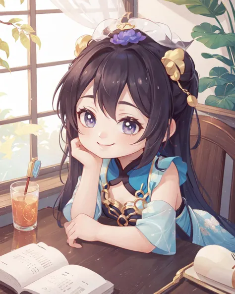 1girl,solo,chinese clothes,chibi,
full body,<lora:飿 ¼Qçå¤é£:0.8>,
<lora:å¨ä½æ¸å¤´2:1>, IncrsHeadpatPOV, headpat, pov, elbow on table, resting, head rest, seductive smile, smirk,