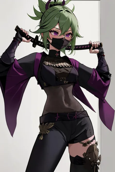 <lora:RefusesToElaborateFurther:0.8> Incursiogigarefusestoelaboratefurther, <lora:genshinfull1:1> kukishinobudef,(unsheathing,katana:1.1),full body,, (masterpiece, best quality)
