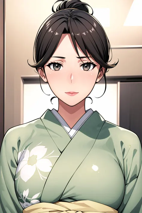 Simple White Background,
Green_japanese clothes,kimono, yakata,
<lora:Mrs_Yukinoshita_OreGairu-KK77-V1:0.7>,
low_ponytail,brown eyes,brown hair, bangs,Hair_bun,
<lora:Oda_Non_Style-KK77-V2:0.3>,<lora:more_details:0.1>,
1 girl, 20yo,Young female,Beautiful Finger,Beautiful long legs,Beautiful body,Beautiful Nose,Beautiful character design, perfect eyes, perfect face,expressive eyes,perfect balance,
looking at viewer,(Focus on her face),closed mouth, (innocent_big_eyes:1.0),(Light_Smile:0.3),
official art,extremely detailed CG unity 8k wallpaper, perfect lighting,Colorful, Bright_Front_face_Lighting,White skin,
(masterpiece:1.0),(best_quality:1.0), ultra high res,4K,ultra-detailed,
photography, 8K, HDR, highres, absurdres:1.2, Kodak portra 400, film grain, blurry background, bokeh:1.2, lens flare, (vibrant_color:1.2),professional photograph,
(Beautiful,large_Breasts:1.4), (beautiful_face:1.5),(narrow_waist),