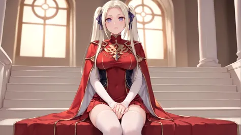 score_9, score_8_up, score_7_up, score_6_up, <lora:sxz-othalam-smol-pdxl:0.8>, othalam style, 1girl, 1girl, edelgard von hresvelg, fire emblem, twintails, thighhighs, Sitting on a staircase with legs dangling., The eyes are wide with a wild, almost desperate look., Creepy haunted churchyard,, big breasts, slim body, (an extremely delicate and beautiful), kawaii, cute, small face, large breasts,, (HQ, masterpiece, best quality, ultra-detailed), cinematic lighting, Intricate, High Detail, Sharp focus, dramatic, masterpiece, best quality, ultra-detailed, detailed, detailed body, detailed face, good anatomy, perfect hands, perfect fingers, perfect face, perfect human body,,