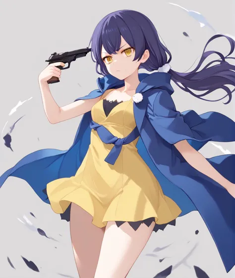 score_9, score_8_up, score_7_up, source_anime BREAK
masterpiece, best quality,
1girl,
mishima erika, yellow eyes, purple hair, low twintails,
blue coat, yellow dress, sleeveless dress, coat on shoulders,
gun to head, holding weapon, holding gun,
(masterpiece, best quality:1),
<lora:mishima_erika.pdxl:1> <lora:concept_guntohead_ponyXL:1>