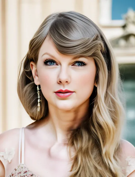 TaylorSwift, photograph, Funny Female, Delightful hair, inside The Louvre, nature, Sun in the sky, soft focus, Realistic, Solarpunk Art, film grain, Phase One XF IQ4 150MP, F/2.8, <lora:TaylorSwiftSD1.5:1>