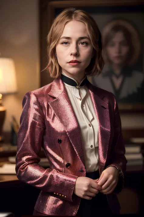 A stunning intricate full color portrait of sarahGold1, dressed as female business ceo, red lipstick, epic character composition, by ilya kuvshinov, alessio albi, nina masic, sharp focus, natural lighting, subsurface scattering, f2, 35mm
