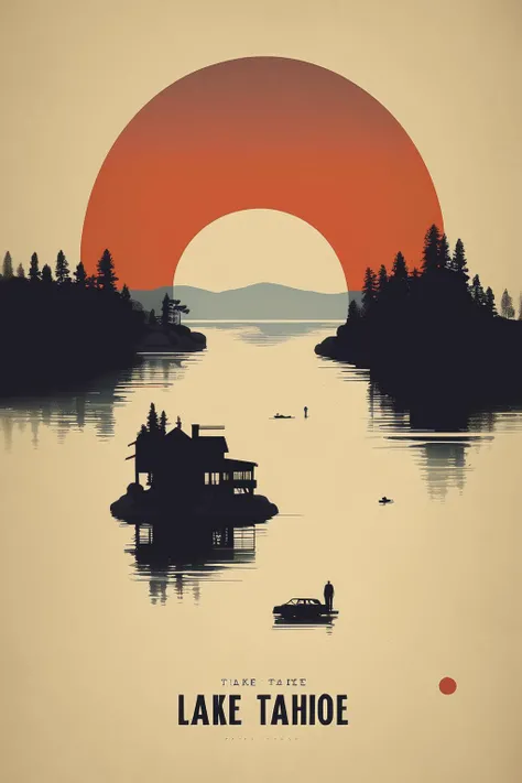 <lora:Olly Moss Style:1>Olly Moss Style - minimalist art poster for the lake tahoe scenes in godfather part 2