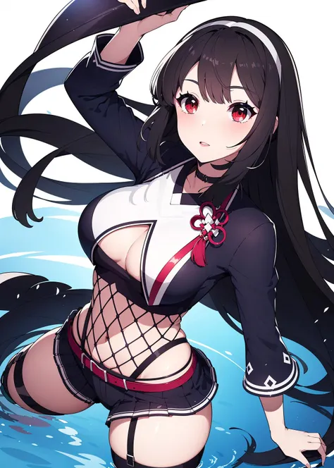 1girl, solo, black hair, red eyes, 
 <lora:aki_darksushi_v1:0.75>