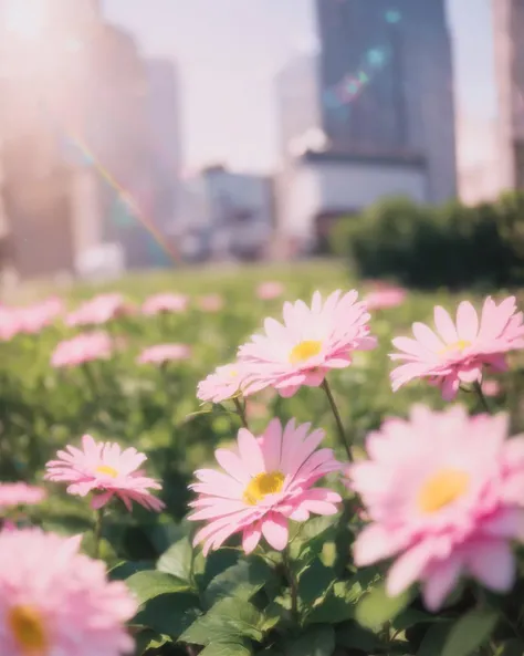 yanzhi, Cinematic scene, (lens flare:1.3), still-life photography,cut_cat,
(a lot of pink flowers:1.4), city,
Depth field, film grain, bokeh, best quality, masterpiece, high resolution, no humans,