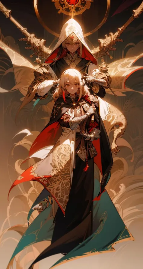 luxurious_cloaks,Female Ranger wearing Gilded Bronze Gauntlets and Pauldrons with Dark Ruby Armor, etched with Dragon Scales and Phoenix Flames , Velvet Crimson Cape with Embroidered Phoenix: A majestic phoenix is beautifully embroidered on the cape, symbolizing rebirth and immortality., (Fresh Gingerbread,Cast Iron color background:1.3), <lora:luxurious_cloaks:1>