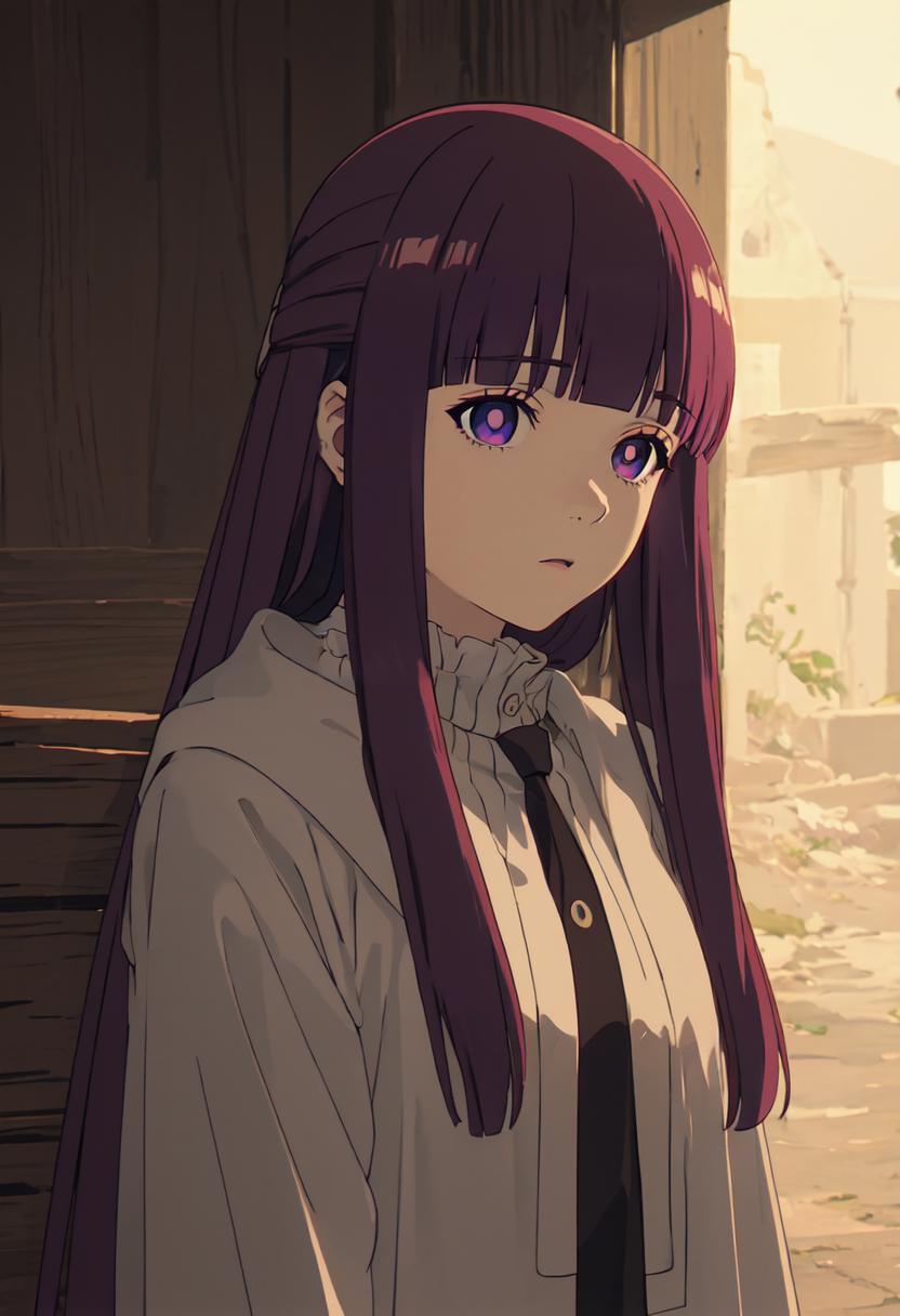 Anime girl with long hair and purple eyes standing in front of a ...
