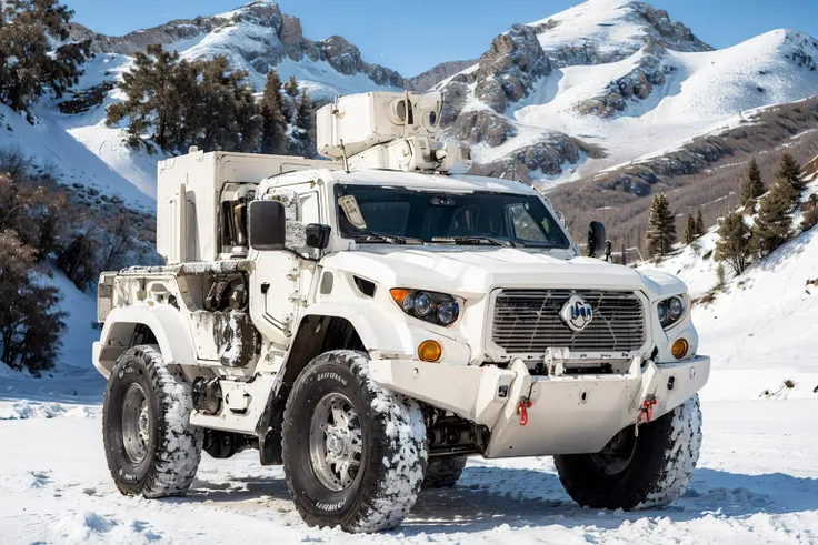(masterpiece, best quality:1.2), ultra-detailed, woman in sexy snow camouflage army uniform leaning over on white camouflage battle tank ArmyCar on frozen mountains, (realistic:1.5), <lora:Valencia_v1.1:0.6> <lora:EdobArmyCars_v1.0:0.6>
