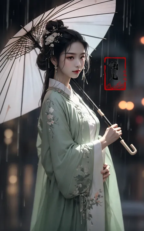 A woman holds a oil-paper umbrella on her shoulder to shelter from the rain as part of a fashion event in the style of Yue Xiaofei, light jade, ethereal dream, Tang Youhong, elegant, detailed design, dansaekhwa
Joil-paper umbrellachinese clothesholding umbrellarain
<lora:~Q?-ON-Noil paper umbrella:0.9>