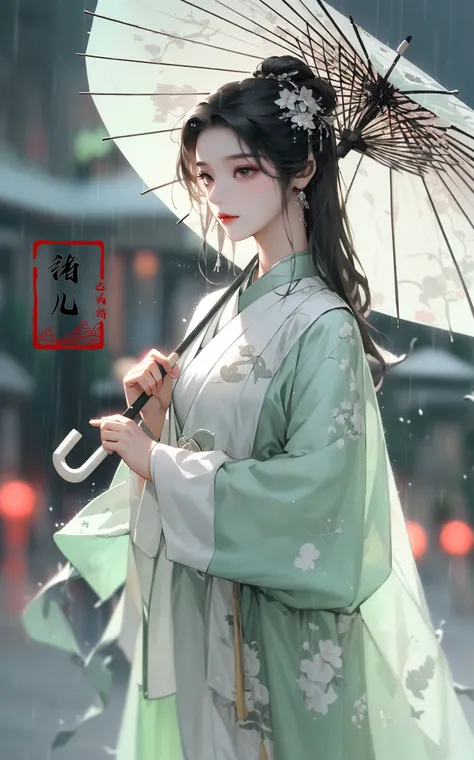 A woman holds a oil-paper umbrella on her shoulder to shelter from the rain as part of a fashion event in the style of Yue Xiaofei, light jade, ethereal dream, Tang Youhong, elegant, detailed design, dansaekhwa
Joil-paper umbrellachinese clothesholding umbrellarain
<lora:~Q?-ON-Noil paper umbrella:0.9>