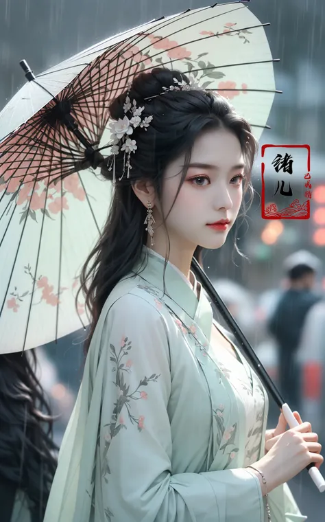 A woman holds a oil-paper umbrella on her shoulder to shelter from the rain as part of a fashion event in the style of Yue Xiaofei, light jade, ethereal dream, Tang Youhong, elegant, detailed design, dansaekhwa
Joil-paper umbrellachinese clothesholding umbrellarain
<lora:~Q?-ON-Noil paper umbrella:0.9>