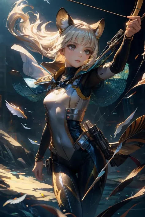 ((art by Ryohei Hase  )) AS-YoungerV2     ((1 girl, small breasts , )) (( Cassandra, the Cheetah: Cassandra is a lightning-fast cheetah with a spotted coat and amber eyes. She possesses near-superhuman speed and reflexes, making her an invaluable scout and messenger. Her outfit is minimalistic, consisting of a fitted leather bodysuit and a pair of lightweight boots. She carries a compound bow and a quiver of arrows, picking off enemies from a distance.  , ))  , she  The Mesmerizing Mermaid: Covered in shimmering scales and flowing fins, she gracefully moves through the air with aerial acrobatics, captivating the audience with her aquatic allure    and she is  Stoic, Expressionless face with a neutral mouth and a neutral gaze  ,   perfect body proportions,   realistic skin details  BREAK,  ultrasharp, ultradetailed, perfect quality, masterpiece, intricated details, ultra clear,  <lora:add_detail:0.7>, <hypernet:sxzBloom_sxzBloom:0.3>,  detailed skin perfectly detailed face, sharp face,  training room  in background