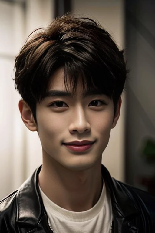 ((masterpiece)),((bestquality)),8k,high detailed,ultra-detailed,photography,award winning,documentary,Original Photo,realistic,(EOS R8,50mm,F1.2,8K,RAW photo:1.2),1boy,<lora:Hsu Wen-Tao:0.8>,black eyes,glint,Textured Menâs Haircut,solo male,slim Asian boy,male focus,solo,handsome face,real skin texture,well-proportioned hands,think eyebrow,portrait,<lora:add_detail:0.75>,<lora:muscle_slider_v1:-0.35>,<lora:weight_slider_v2:-0.35>,Grin,cinematic lighting,Soft illuminaotion,