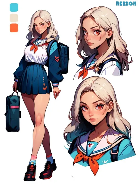 score_9, score_8_up, score_7_up, score_6_up, (CharacterSheet:1), 1girl, student, school uniform, bag, thick thighs, white long hair, red eyes, big breast, simple white background, dynamic pose, sexy, reference sheet, (full body, from side, front:1.1), upper body, cartoon,
 CharacterDesignXL <lora:XLPCharacterDesign_Concept-10V2:0.8>