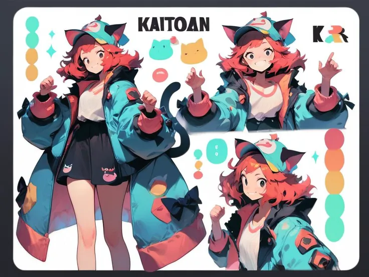 score_9, score_8_up, score_7_up, cat girl, big coat, black eyes, red hair, hat, leaning forward, cute pose, small breasts, thick thighs, smile, looking at viewer, cute, simple black background, dynamic pose, sexy, reference sheet,
<lora:XLPCharacterDesign_Concept:1> CharacterDesignXL