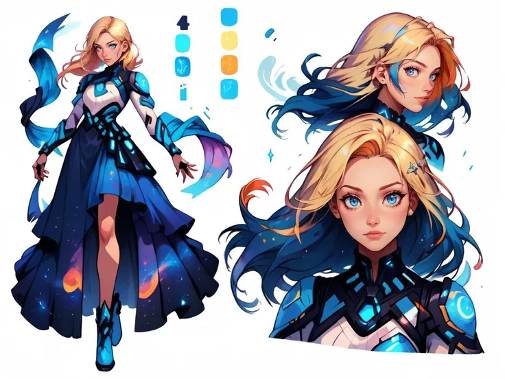 score_9, score_8_up, score_7_up, score_6_up, (CharacterSheet:1), galaxy girl, dress, skirt, floating hair, multicolored hair, science fiction clothes, blue eyes, blonde, simple white background, dynamic pose, sexy, reference sheet, (full body, from side, front:1.1), upper body, cartoon,
CharacterDesignXL <lora:XLPCharacterDesign_Concept-10V2:0.8>
