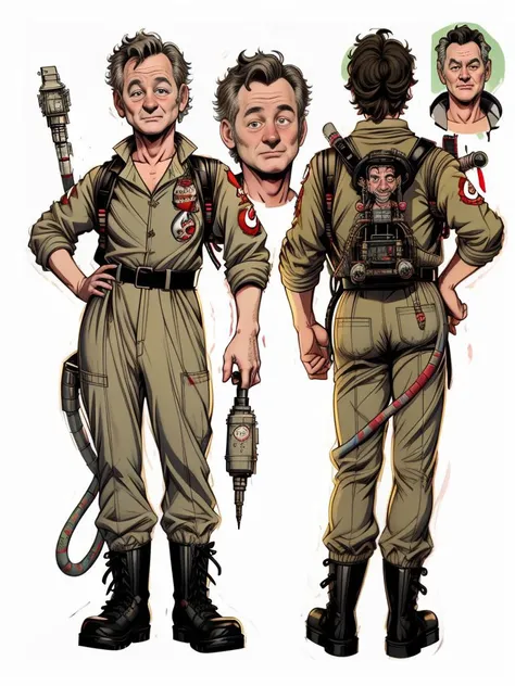 Bill Murray as Peter Venkman, Ghostbusters
<lora:CharacterDesign_Concept:0.8>
(CharacterSheet:1), (multiple views, full body, upper body, reference sheet:1), perfect face,
