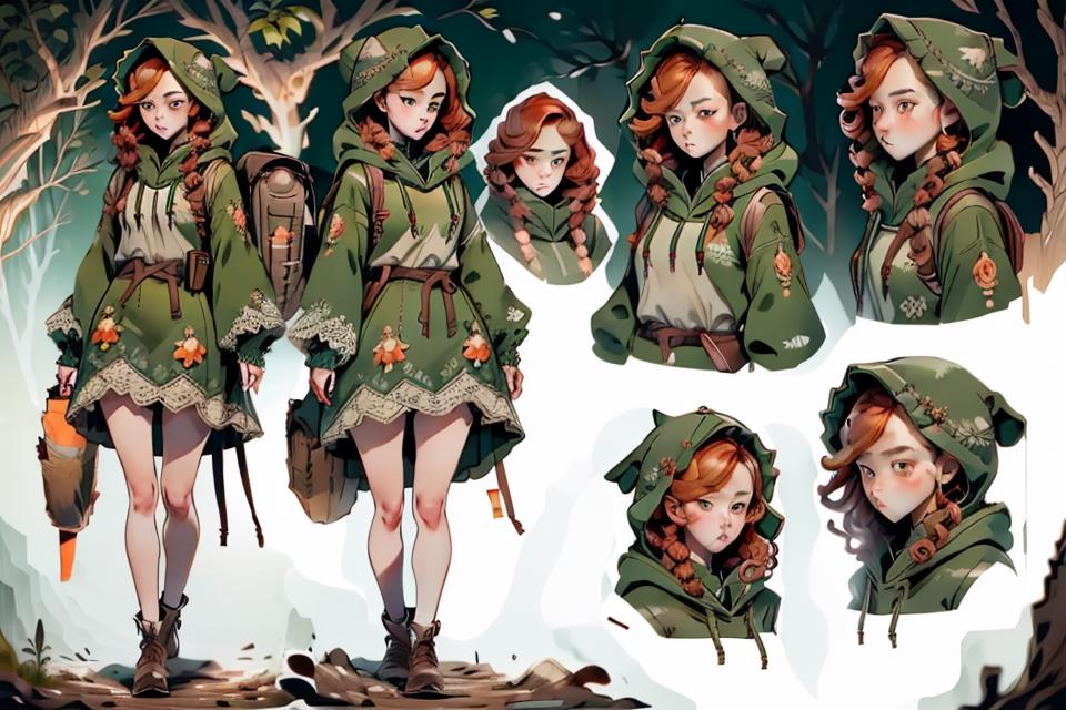 A group of pictures of a woman in a green outfit - SeaArt AI