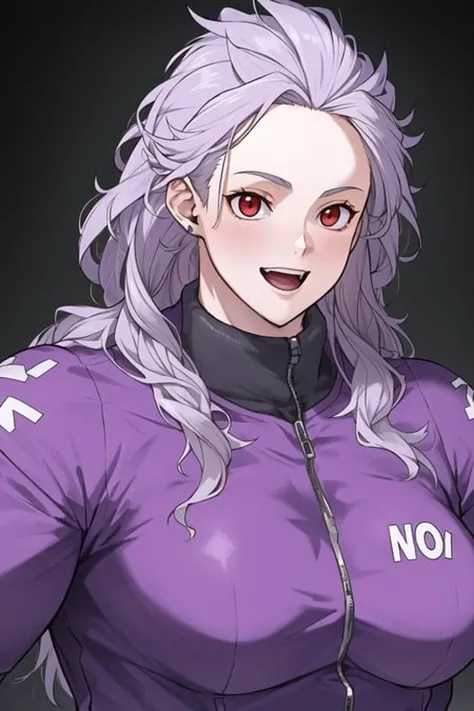 (upper body:1.2), noi_dorohedoro, purple suit, beautiful, ultra-detailed, beautiful, amazing, masterpiece, (realistic:0.5), <lora:Noi (Dorohedoro):0.6>