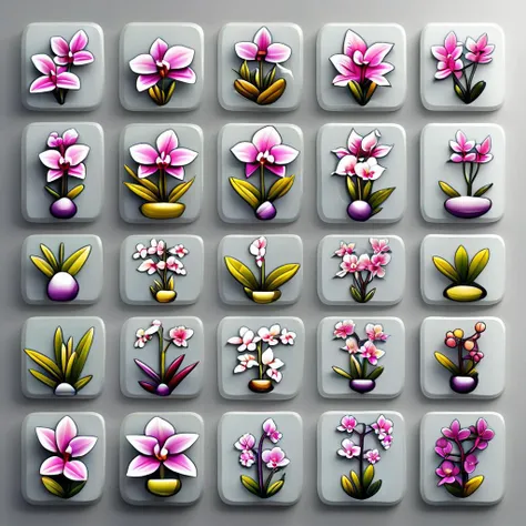 <lora:artfullyTILES_SDXL_V1:0.9>,orchid,icon collection of orchids arranged in a grid,