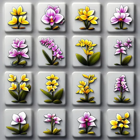 <lora:artfullyTILES_SDXL_V1:0.9>,orchid,icon collection of orchids arranged in a grid,