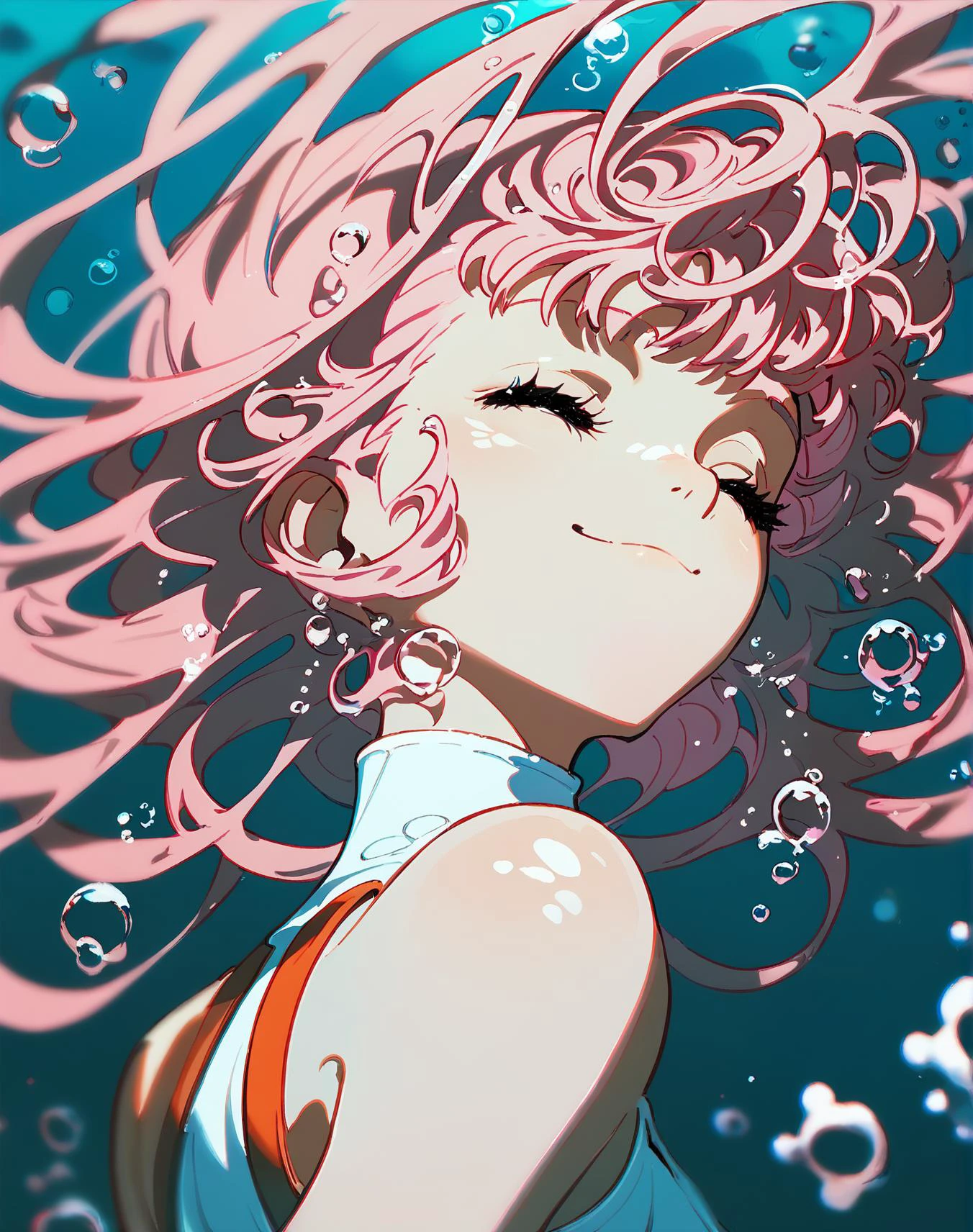 (score_9,score_8_up,score_7_up),<lora:yoneyamaiXL_JS2_lokr_V12:0.9>, 1girl, solo, closed eyes, pink hair, bubble, portrait, closed mouth, air bubble, underwater, water, bangs, blurry, smile, eyelashes