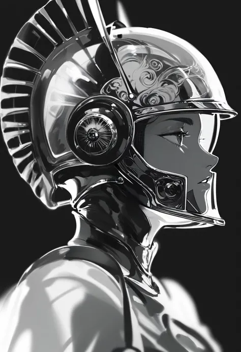 score_9, score_8_up, score_7_up, score_6_up, <lora:DPOXL:1> <lora:yoneyamaiXL_JS2_lokr_V12:1> 1girl, solo, parted lips, black background, from side, profile, reflection, helmet, monochrome