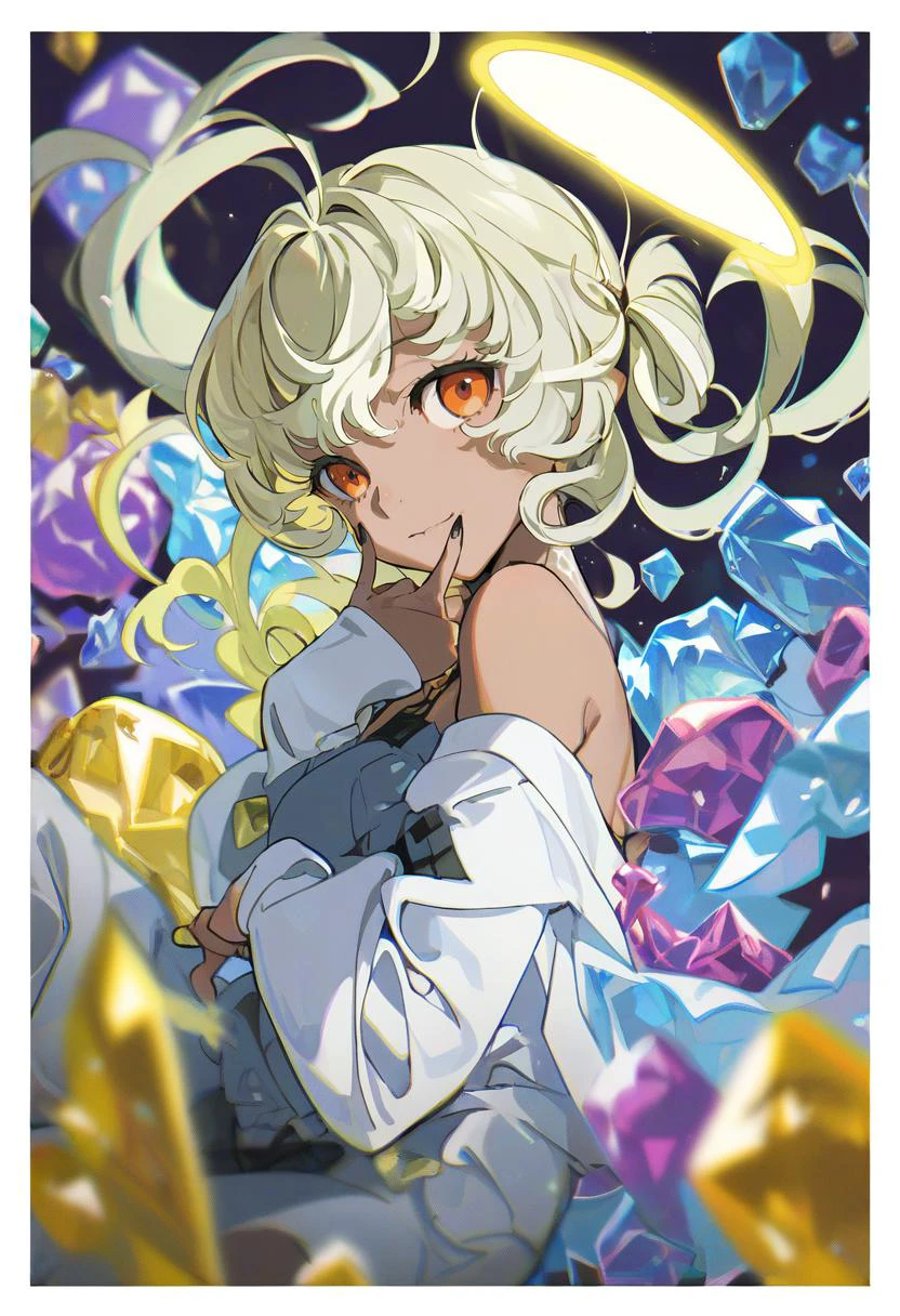 beautiful detailed glow, Floating ice crystals, (ultra-detailed:1.2100000000000002), (illustration:1.2100000000000002), soloï¼girlï¼Dark skinï¼black eyesï¼white hairï¼disheveled hairï¼Loose hairï¼White glossy loose long hairï¼White off shoulder dressï¼barefootï¼, orange eyes, melting halo, long sleeves, blue sweater, very long hair, crystal, long hair, angel, black footwear, antennae, grey dress, blonde hair, expressionless, dress, twintails, green hair, grey hair, red eyes, looking at viewer, blue hair, halo, light blue hair, ponytail, multicolored hair, short hair, hand to own mouth, sweater, brown hair, smile, black nails, closed mouth, shinkawa youji \(style\), white sweater, green eyes, border, boots, white border, purple background, black dress, yellow halo, everyone, ice crystal, grimmy,
score_9, score_8_up, score_7_up, score_6_up, (masterpiece:1.2100000000000002), (best quality:1.3310000000000004)
<lora:yoneyamaiXL_P6_lokr_V4236:0.95>