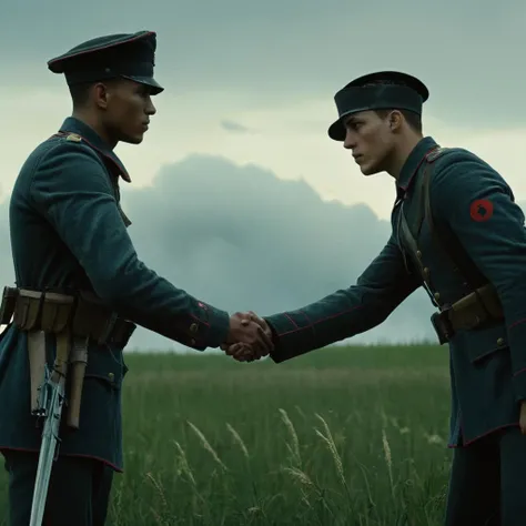 arafed man in uniform kissing another man in the woods, a photo by Josef Dande, flickr, renaissance, greg rutkowski and jakub rebelka, kilian eng and jake parker, two muscular men entwined, muscular men entwined together, greg rutkowski and edgar maxence, neil blevins and jordan grimmer