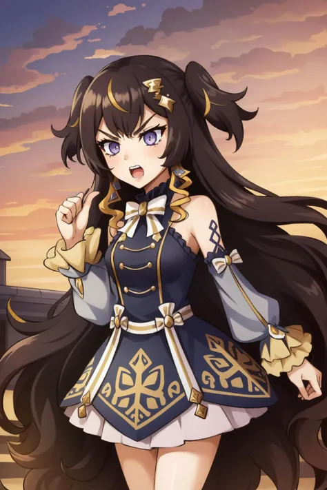 best quality, intricate details, surprised,
1girl <lora:anyaMelfissaHololive_v1:0.8> anya melfissa, very long hair, hair ornament, black dress,
<lora:konoDIODAITWASMEDIO_v10IntialRelease:0.8> biwm, pointing_at_self, shouting, angry,