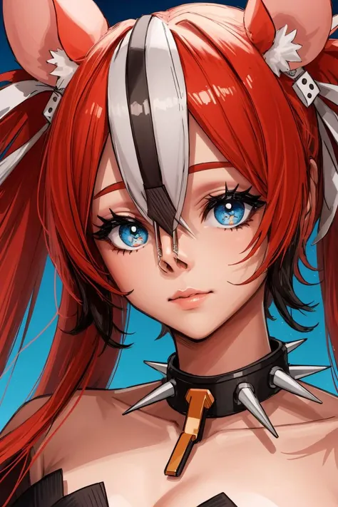 best quality, intricate details,


1girl, long hair, red hair, messy hair, red highlights,blue eyes, sharp eyes,

choker,

hakos baelz,   <lora:hakos baelz:0.8>  

<lora:conceptNoseHook_v10:0.8> nose hook,
