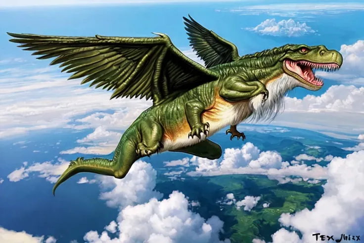 flying (t-rex),(wings:1.2), fantasy, (surreal:0.4)