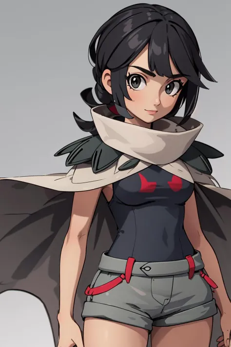 (masterpiece, best quality), intricate details,
1girl, <lora:ZinniaLora:0.8> Zinnia /(pokemon/), grey shorts, black shirt, sleeveless, cape,
<lora:3DMM_V5:0.8> 3DMM,