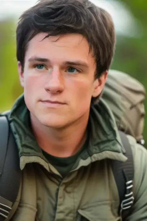 a man, 24 years old, 26 years old, in an adventure film, candid shot, amateur, upper body up, perfect face, clear eyes, raw, 8k, uhd, cinematic lighting, a dark night, <lora:joshHutcherson:1>, [talking to someone]