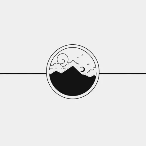 minima2023, cantered, black and white illustration, white background, negative space, simple tattoo, line art, simple drawing, landscape, sci-fi