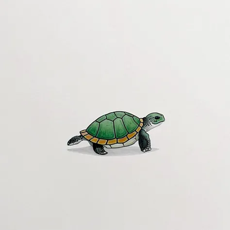 minima2023, cantered, illustration, white background, negative space. cute turtle
