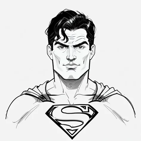 minima2023, centred, black and white illustration, sketch, white background, negative space, line art, simple drawing, superman, cartoon,