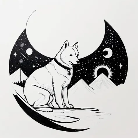 minima2023, cantered, illustration, white background, negative space. city, stars, abstract,