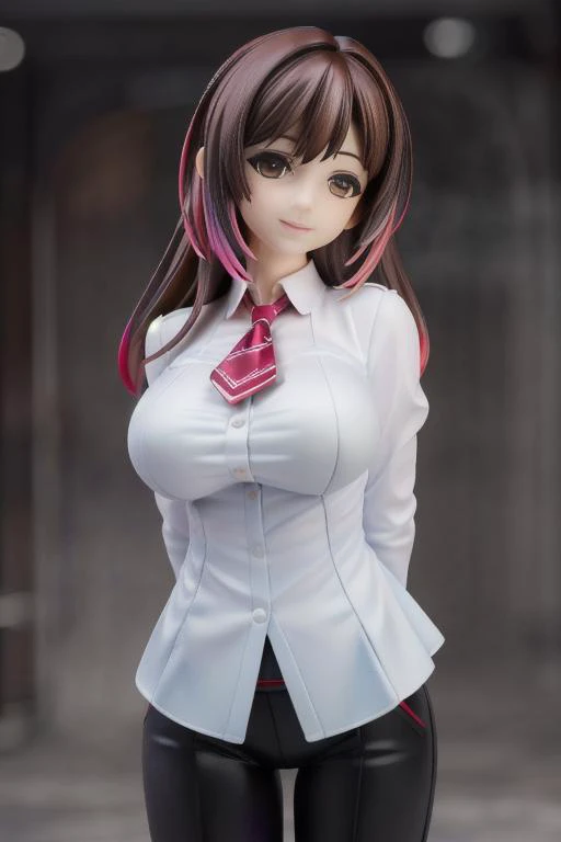 <lora:LowRA:0.5>,(masterpiece, best quality, highres:1.2), (photorealistic:1.2), (intricate and beautiful:1.2), (detailed light:1.2), (colorful, dynamic angle), RAW photo, upper body shot, fashion photography,(highres textures), dynamic pose, bokeh, soft light passing through hair, (abstract background:1.3), (sharp), exposure blend, bokeh, (hdr:1.4), high contrast, (cinematic), (muted colors, dim colors, soothing tones:1.3), morbid, white skin, caucasian, woman, youthful adult, college age, 21 year old, standing, arms behind back, slacks, pants, silk blouse, huge breasts, neat hair, short brown hair, brown eyes, natural eyebrows, Belgian, (smile, looking at viewer)
