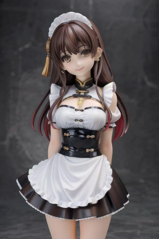 <lora:LowRA:0.5>,(masterpiece, best quality, highres:1.2), (photorealistic:1.2), (intricate and beautiful:1.2), (detailed light:1.2), (colorful, dynamic angle), RAW photo, upper body shot, fashion photography,(highres textures), dynamic pose, bokeh, soft light passing through hair, (abstract background:1.3), (sharp), exposure blend, bokeh, (hdr:1.4), high contrast, (cinematic), (muted colors, dim colors, soothing tones:1.3), morbid, pale skin, asian, girl, , teen year old,ty, standing, arms behind back, blush, curvy, muscular, maid, dress, apron, white shirt, flat chest, wide hips, neat hair, very long dark brown hair, brown eyes, natural eyebrows, Chinese, (smile, looking at viewer, confident), ear piercing, nose piercing