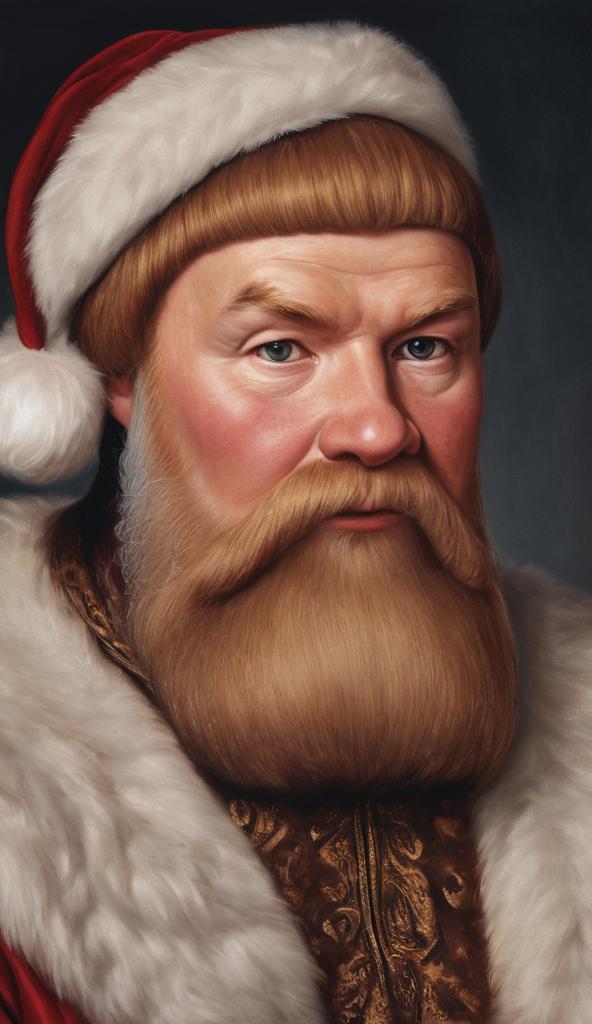 A painting of a man with a beard and a santa hat - SeaArt AI
