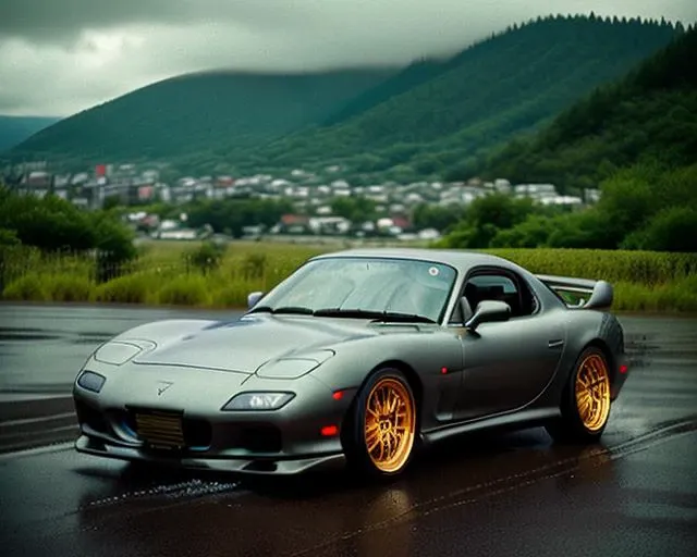 mid distance candid film photograph of dramatic scene, rainy drizzly afternoon
silver sports car is parked on the highway in japan, sad mood <lora:Mazda_FD3S_v1.0:0.9>
1999 fuji film, filmgrain, slight blurred
the car is on golden BBS wheels