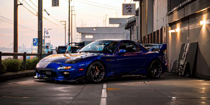 masterpiece,best quality,official art,extremely detailed CG unity 8k wallpaper,illustration, light,car, bright, motor vehicle, ground vehicle, sports car, vehicle focus, road, need for speed, moving, wet, (night, midnight:1.5), cyberpunk, tokyo,neon lights,drift, <lora:FD3S-000008:0.9>
