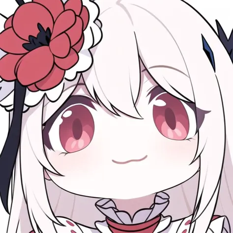 masterpiece,best quality,1gir,chibi style,chibi,light smile,close-up,white background,<lora:Blue Archive Chibi Style:0.6>,<lora:Coquelic_path_to_nowhere:0.8>,Coquelic,white hair,hair flower,red eyes,